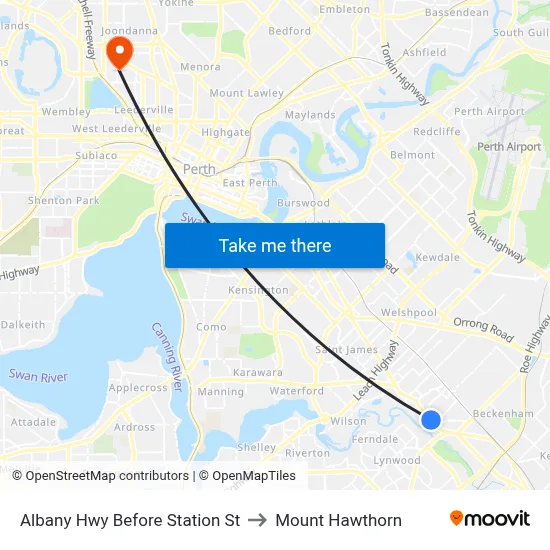 Albany Hwy Before Station St to Mount Hawthorn map