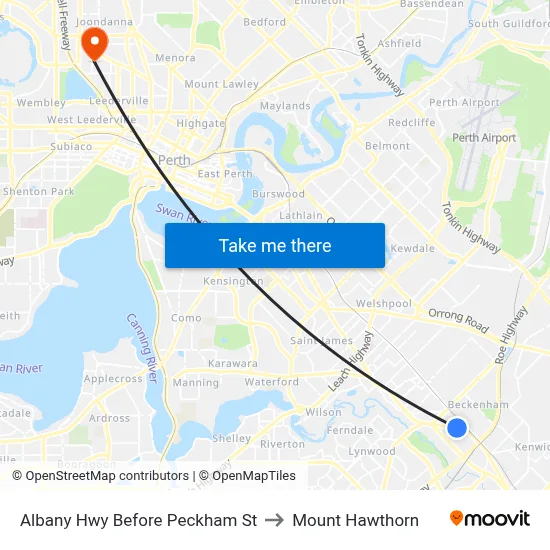 Albany Hwy Before Peckham St to Mount Hawthorn map