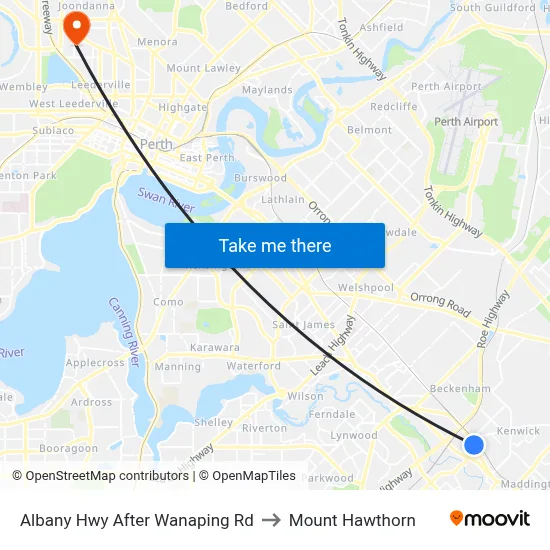 Albany Hwy After Wanaping Rd to Mount Hawthorn map