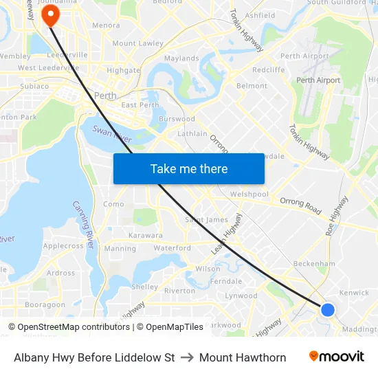 Albany Hwy Before Liddelow St to Mount Hawthorn map