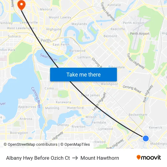 Albany Hwy Before Ozich Ct to Mount Hawthorn map