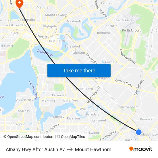 Albany Hwy After Austin Av to Mount Hawthorn map