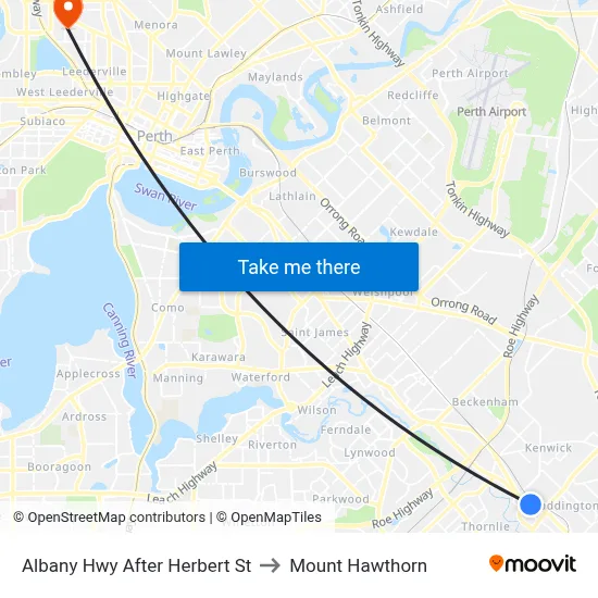 Albany Hwy After Herbert St to Mount Hawthorn map