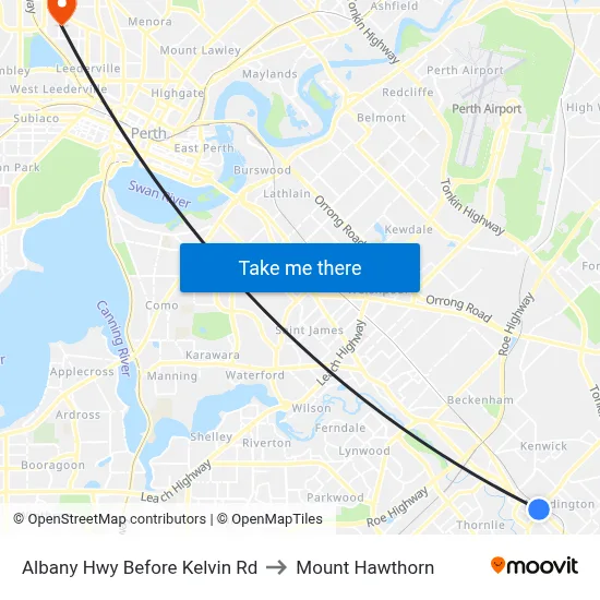 Albany Hwy Before Kelvin Rd to Mount Hawthorn map