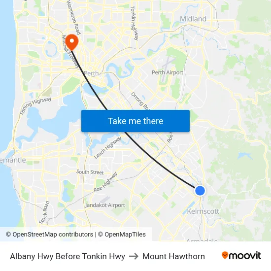 Albany Hwy Before Tonkin Hwy to Mount Hawthorn map