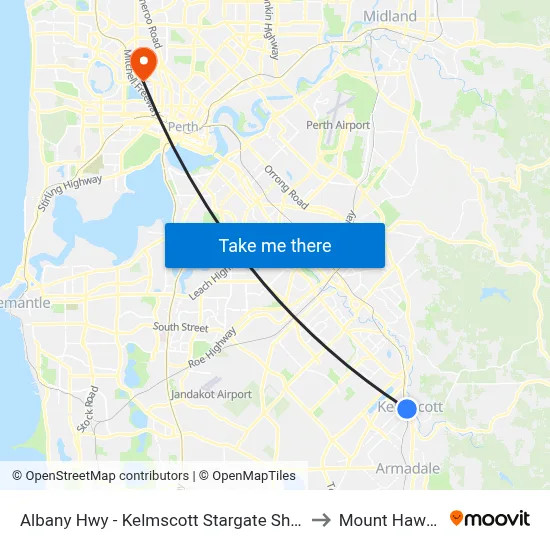 Albany Hwy - Kelmscott Stargate Shopping Ctr to Mount Hawthorn map