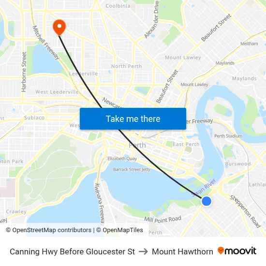 Canning Hwy Before Gloucester St to Mount Hawthorn map