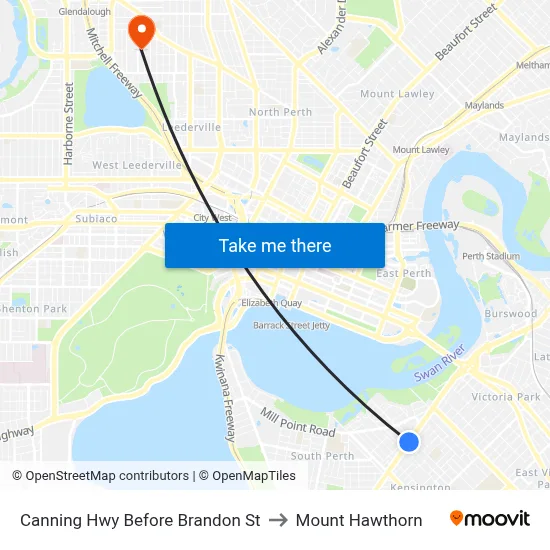 Canning Hwy Before Brandon St to Mount Hawthorn map