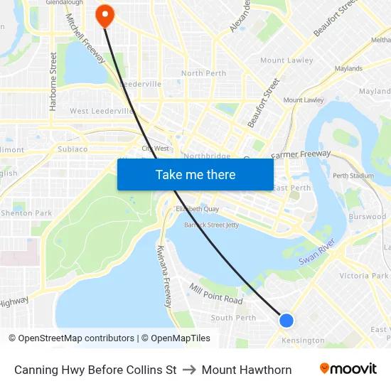 Canning Hwy Before Collins St to Mount Hawthorn map