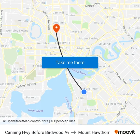 Canning Hwy Before Birdwood Av to Mount Hawthorn map