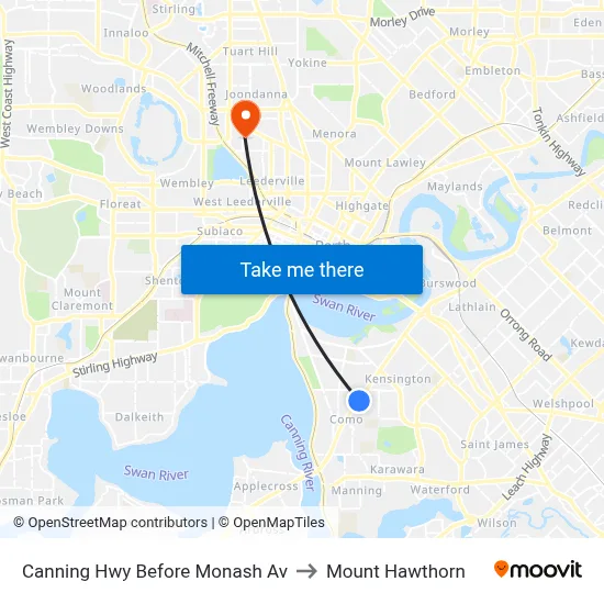 Canning Hwy Before Monash Av to Mount Hawthorn map