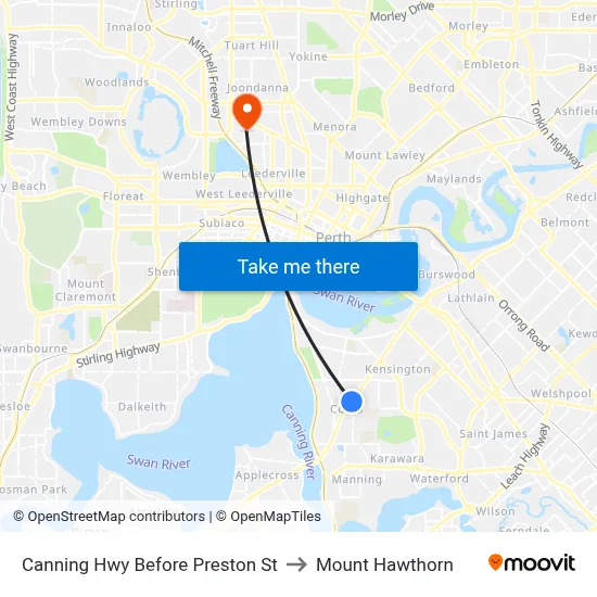 Canning Hwy Before Preston St to Mount Hawthorn map