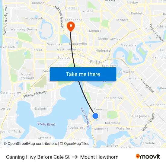 Canning Hwy Before Cale St to Mount Hawthorn map