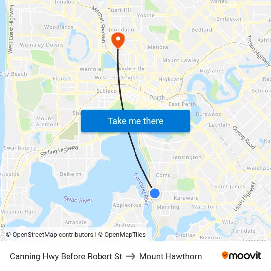 Canning Hwy Before Robert St to Mount Hawthorn map