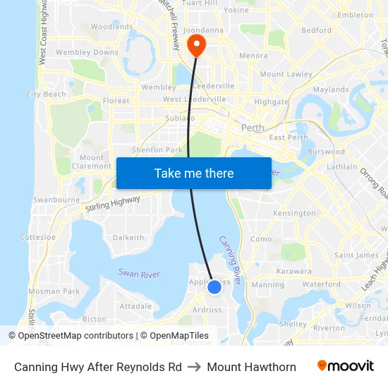 Canning Hwy After Reynolds Rd to Mount Hawthorn map
