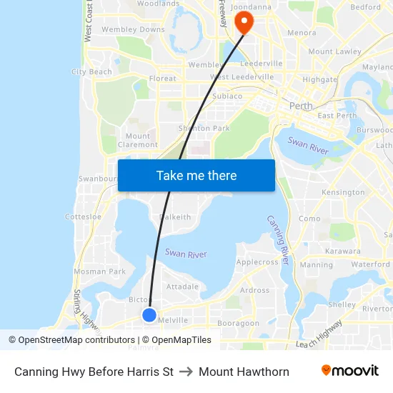 Canning Hwy Before Harris St to Mount Hawthorn map
