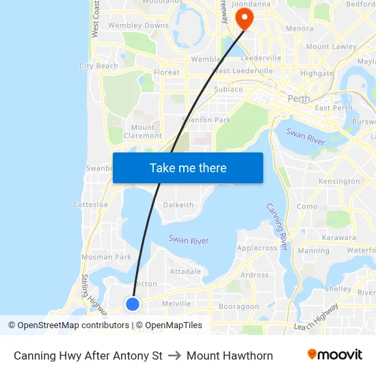 Canning Hwy After Antony St to Mount Hawthorn map