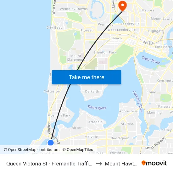 Queen Victoria St - Fremantle Traffic Bridge to Mount Hawthorn map