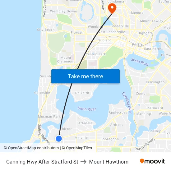 Canning Hwy After Stratford St to Mount Hawthorn map