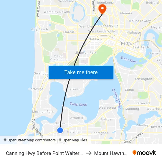 Canning Hwy Before Point Walter Rd to Mount Hawthorn map