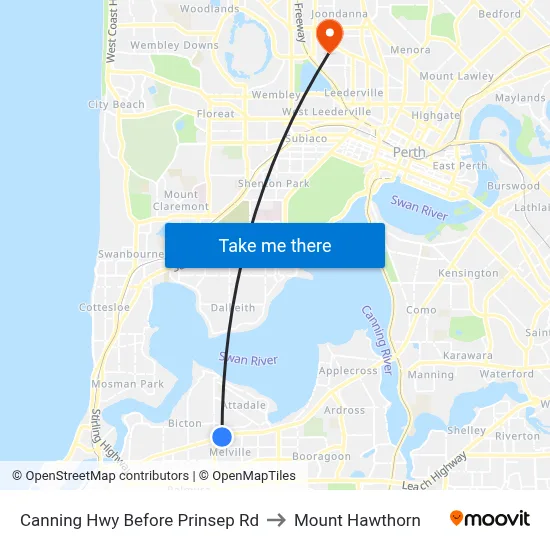 Canning Hwy Before Prinsep Rd to Mount Hawthorn map