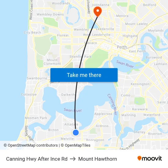 Canning Hwy After Ince Rd to Mount Hawthorn map