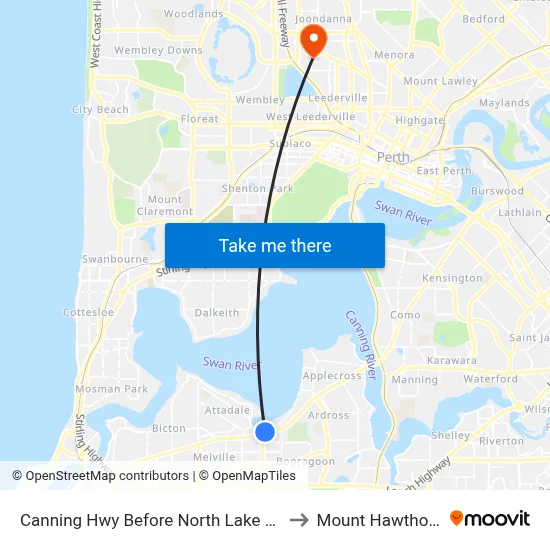 Canning Hwy Before North Lake Rd to Mount Hawthorn map