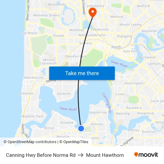 Canning Hwy Before Norma Rd to Mount Hawthorn map