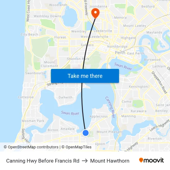 Canning Hwy Before Francis Rd to Mount Hawthorn map