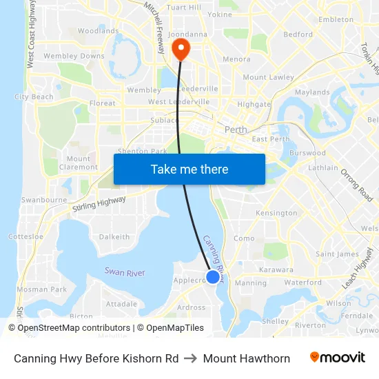 Canning Hwy Before Kishorn Rd to Mount Hawthorn map