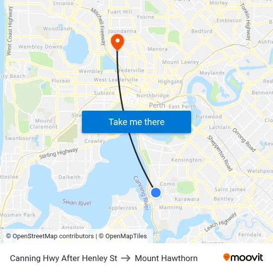Canning Hwy After Henley St to Mount Hawthorn map
