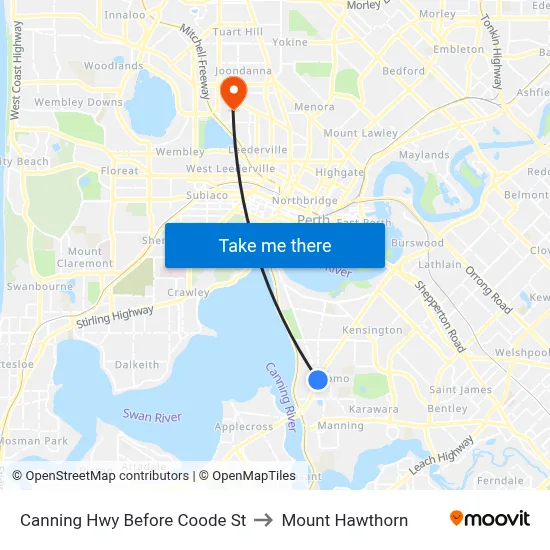 Canning Hwy Before Coode St to Mount Hawthorn map
