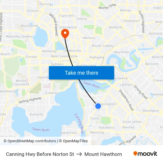 Canning Hwy Before Norton St to Mount Hawthorn map