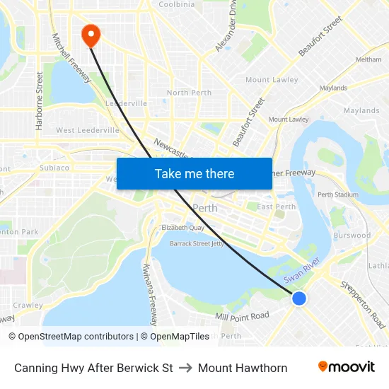 Canning Hwy After Berwick St to Mount Hawthorn map