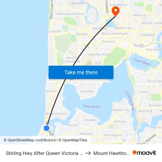 Stirling Hwy After Queen Victoria St to Mount Hawthorn map