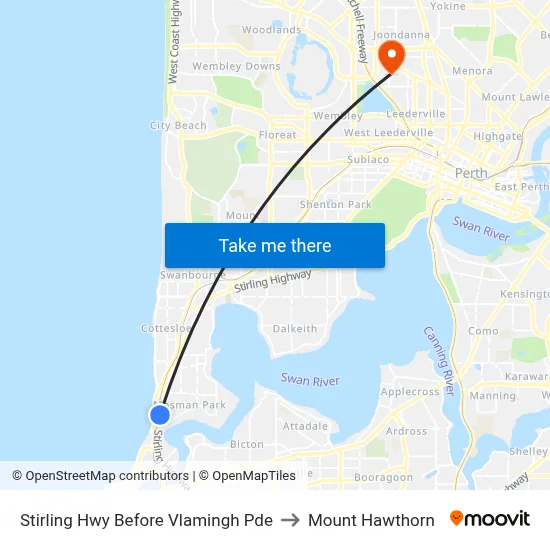 Stirling Hwy Before Vlamingh Pde to Mount Hawthorn map