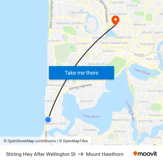 Stirling Hwy After Wellington St to Mount Hawthorn map