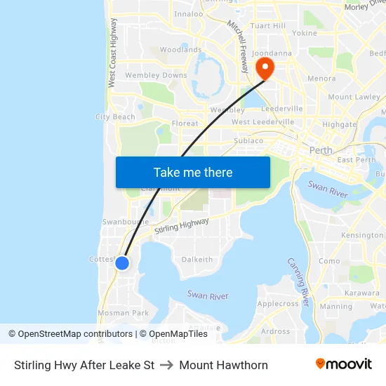 Stirling Hwy After Leake St to Mount Hawthorn map