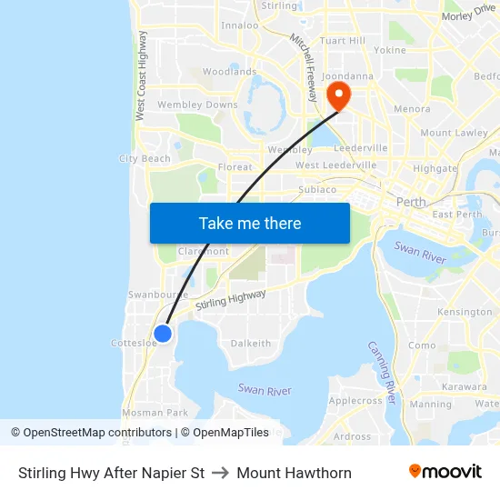 Stirling Hwy After Napier St to Mount Hawthorn map