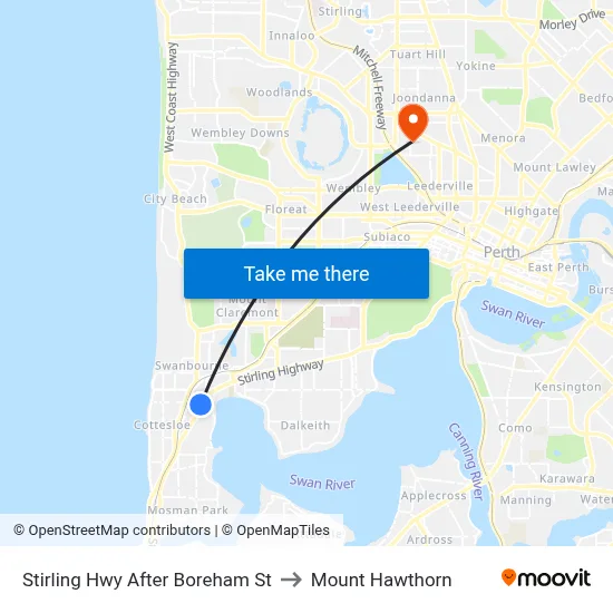 Stirling Hwy After Boreham St to Mount Hawthorn map