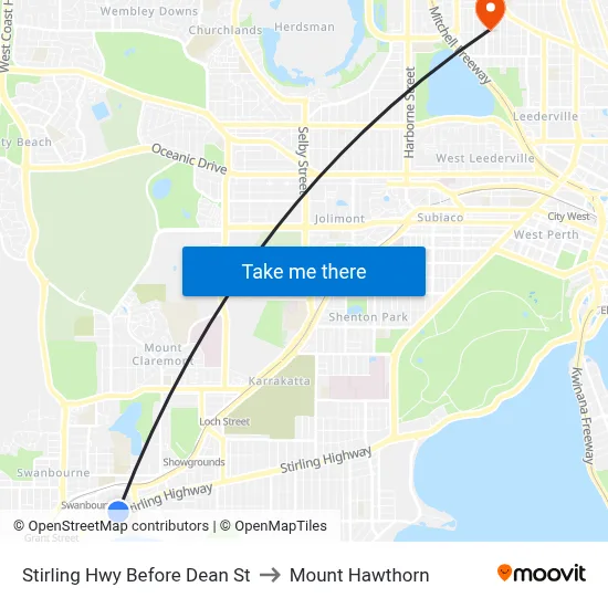 Stirling Hwy Before Dean St to Mount Hawthorn map