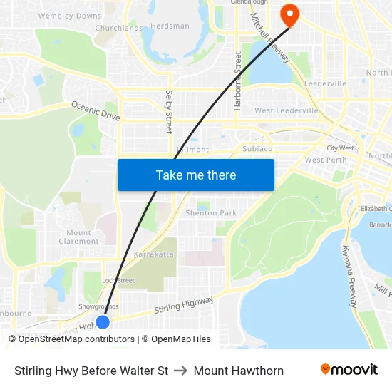 Stirling Hwy Before Walter St to Mount Hawthorn map