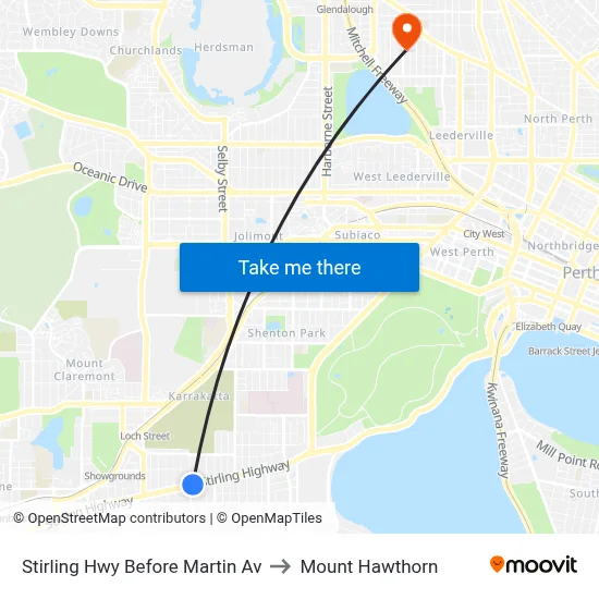 Stirling Hwy Before Martin Av to Mount Hawthorn map