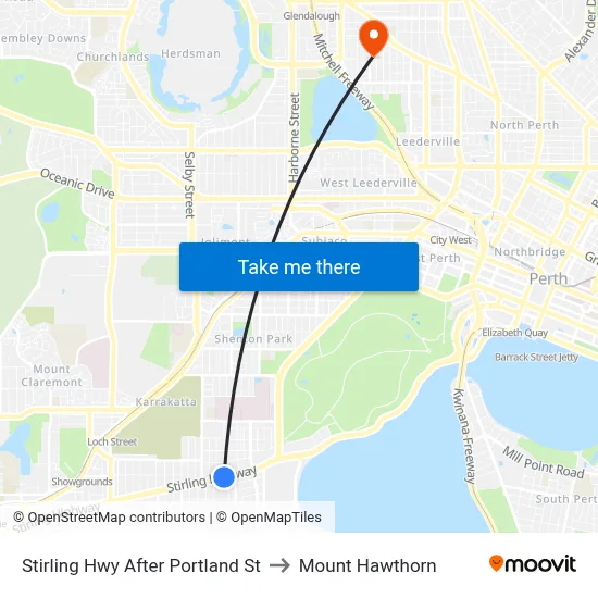 Stirling Hwy After Portland St to Mount Hawthorn map