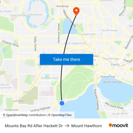 Mounts Bay Rd After Hackett Dr to Mount Hawthorn map