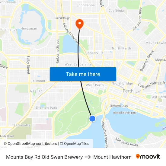 Mounts Bay Rd Old Swan Brewery to Mount Hawthorn map