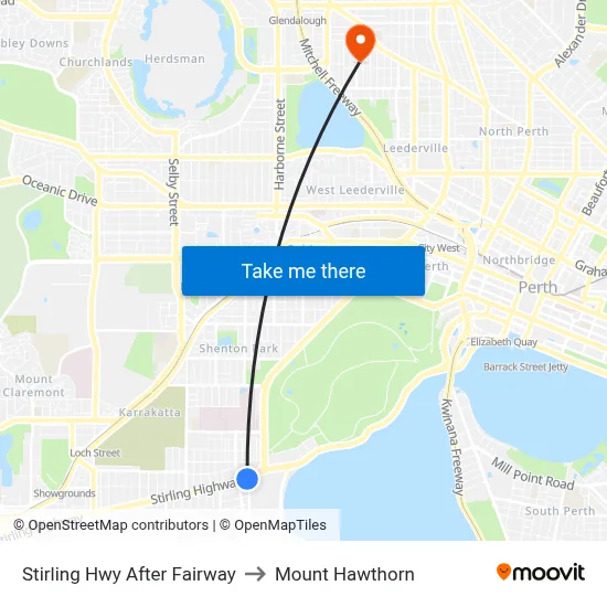 Stirling Hwy After Fairway to Mount Hawthorn map