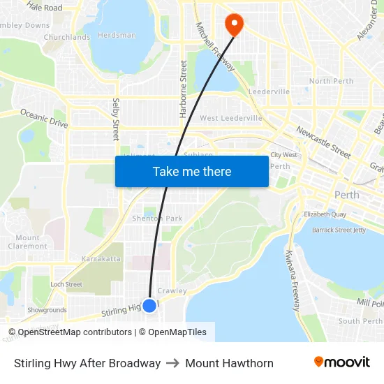 Stirling Hwy After Broadway to Mount Hawthorn map
