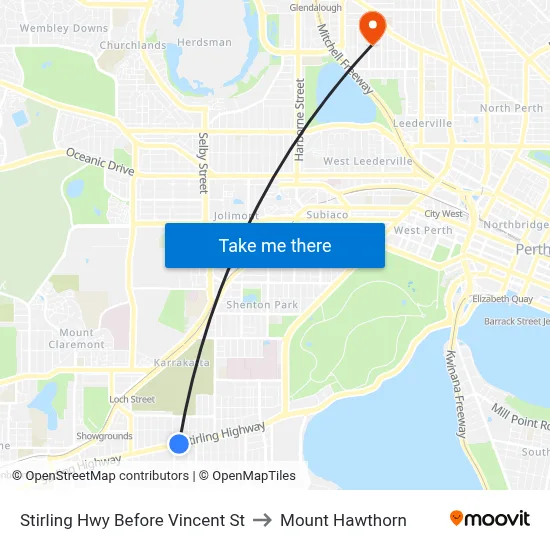 Stirling Hwy Before Vincent St to Mount Hawthorn map