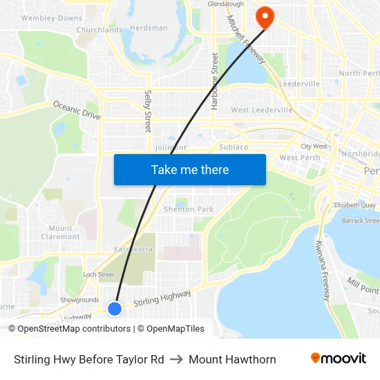 Stirling Hwy Before Taylor Rd to Mount Hawthorn map